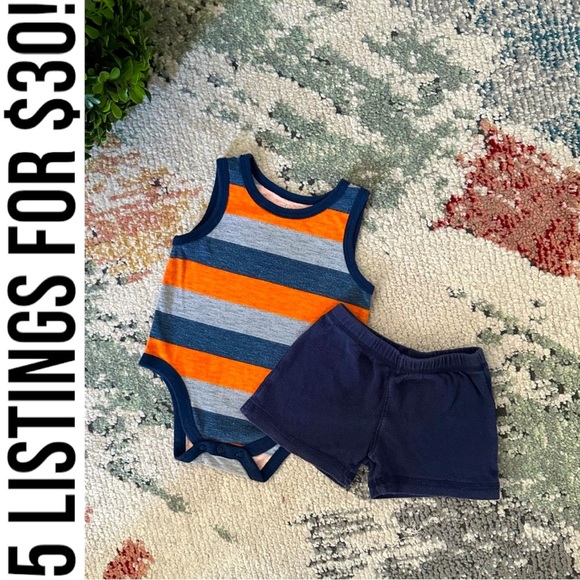 Striped Baby Onesie and Shorts Set - Picture 1 of 8